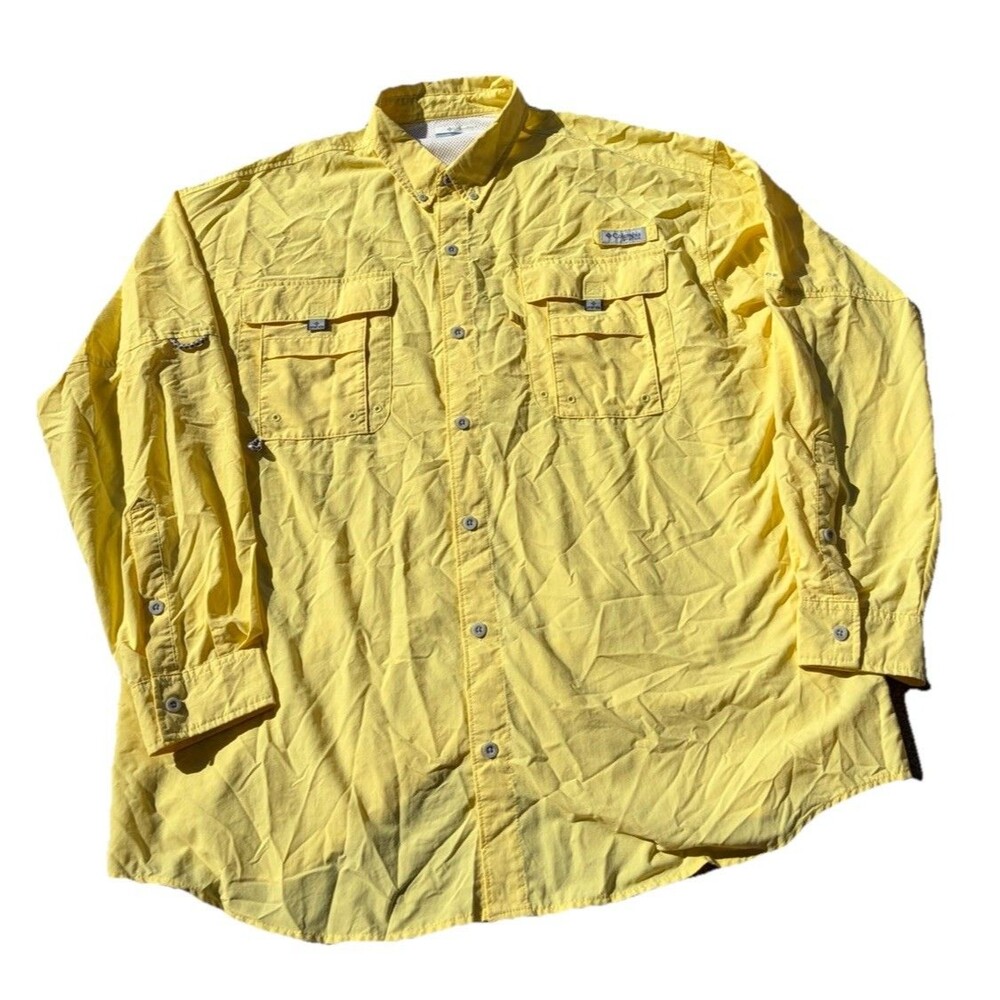 Columbia PFG Bahama II Shirt Mens XXL 2XL Yellow Vented Fly Fishing Outdoors Dad